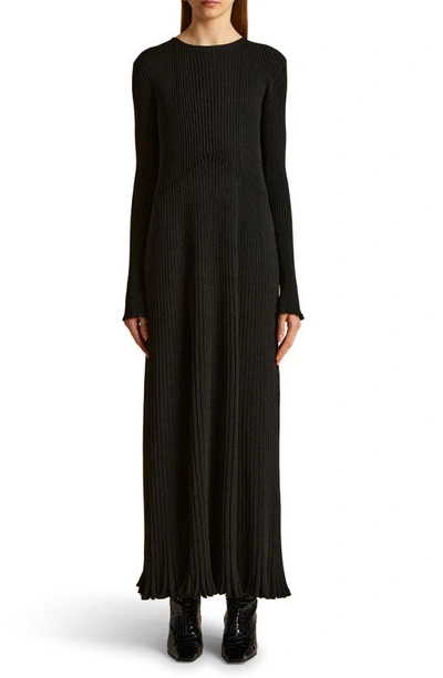 Khaite Okla Metallic Ribbed Wool-blend Maxi Dress In Gray