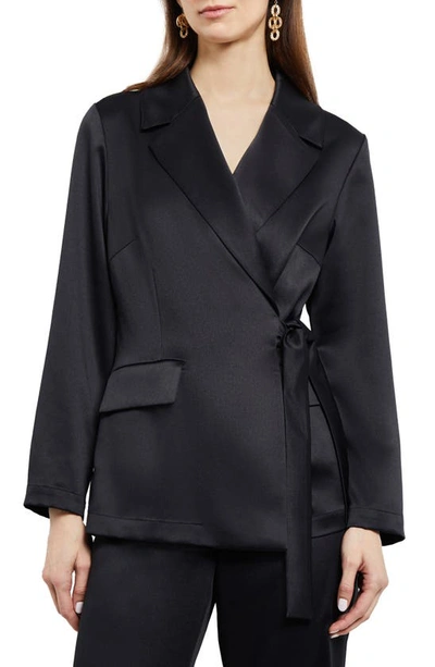 Misook Side Tie Satin Blazer In Black