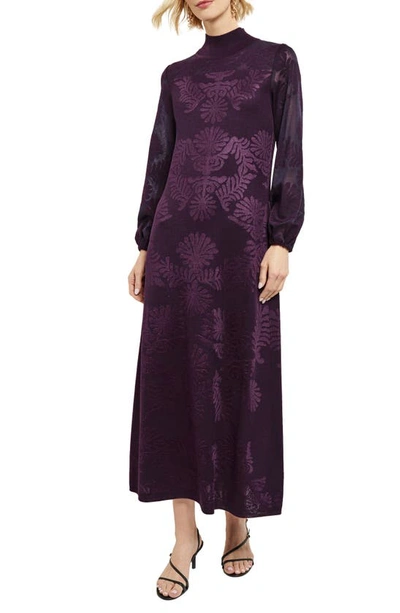 Misook Mock-neck Burnout Knit Midi Dress In Ultra Violet