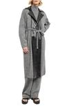 Misook Tweed Mixed Media Belted Sweater Coat In Black/ New Ivory