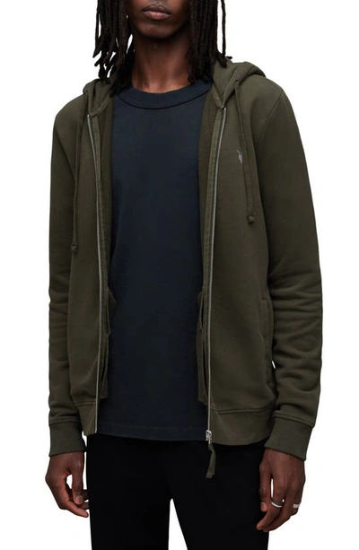 Allsaints Raven Zip Up Ramskull Hoodie In Rye Grass Green