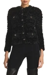 St John Shiny Faux Fur Eyelash Knit Cardigan In Black