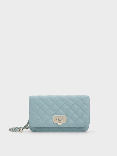Charles & Keith Cressida Quilted Push-lock Clutch In Blue