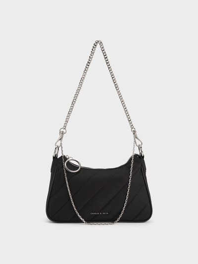 Charles & Keith Philomena Nylon Puffy Chain-strap Crossbody Bag In Noir