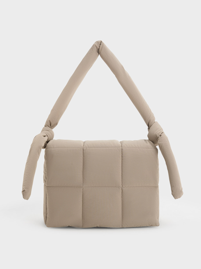 Charles & Keith Errya Nylon Quilted Puffy Crossbody Bag In Neutral