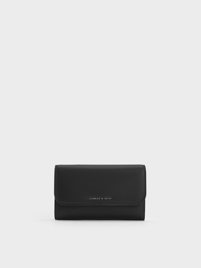 Charles & Keith Magnetic Front Flap Long Wallet In Noir