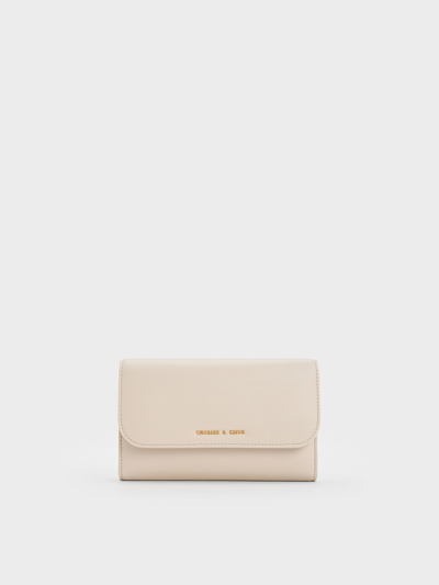 Charles & Keith Magnetic Front Flap Long Wallet In Ivory
