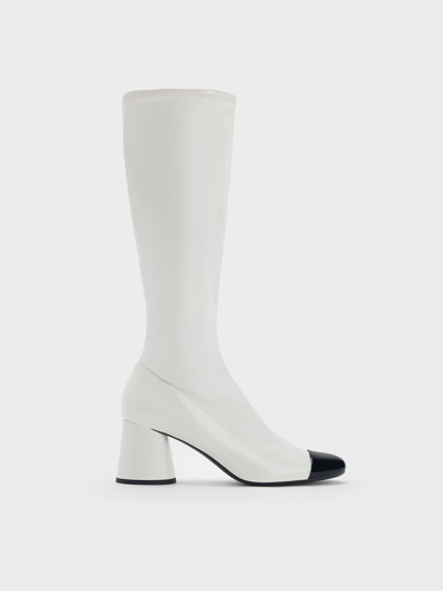 Charles & Keith Coco Two-tone Knee-high Boots In White