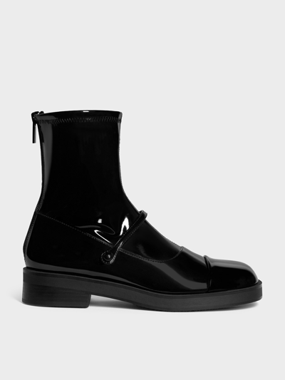 Charles & Keith Front-strap Ankle Boots In Black Box