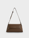 Charles & Keith Nasrin Geometric Shoulder Bag In Dark Brown