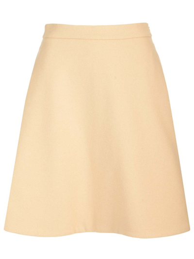 Ami Alexandre Mattiussi Wool Gabardine A-line Midi Skirt In Light Yellow