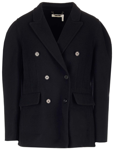 Chloé Short Wool And Cashmere Coat In Black