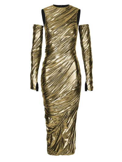 Dolce & Gabbana Laminated Organza Midi Dress In Gold