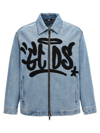 Gcds Harrington Graffiti Logo Denim Jacket In Light Blue
