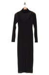 Afrm Shailene Floral Turtleneck Long Sleeve Mesh Dress In Noir