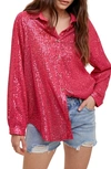 Wishlist Sequin Button-up Blouse In Fuschia