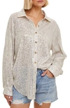 Wishlist Sequin Button-up Blouse In Cream