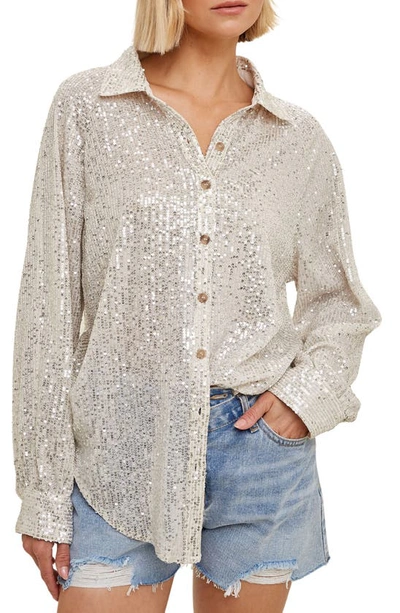 Wishlist Sequin Button-up Blouse In Cream