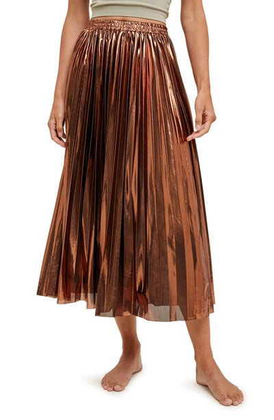 Wishlist Metallic Pleated Skirt In Copper