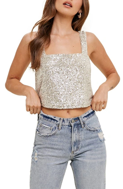 Wishlist Relaxed Sequin Crop Top In Champagne