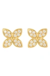 SAVVY CIE JEWELS 18K GOLD PLATED STERLING SILVER PAVÉ CRYSTAL FLORAL STUD EARRINGS