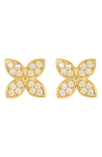 Savvy Cie Jewels 18k Gold Plated Sterling Silver Pavé Crystal Floral Stud Earrings In Yellow
