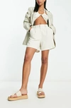 Asos Design Linen Dad Shorts In Stone-neutral In Stone