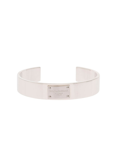 Dolce & Gabbana Logo-plaque Cuff Bracelet In Grey