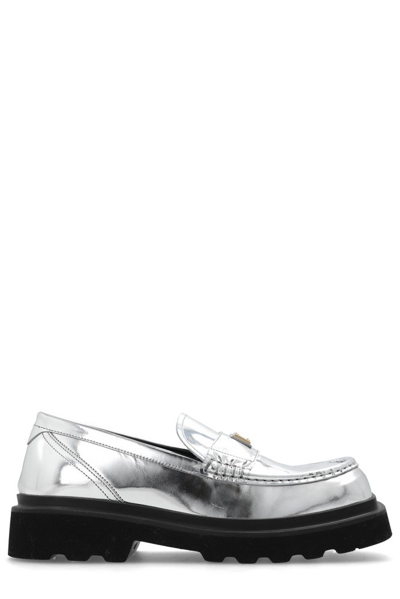 Dolce & Gabbana Logo Plaque Square-toe Loafers In Specchio