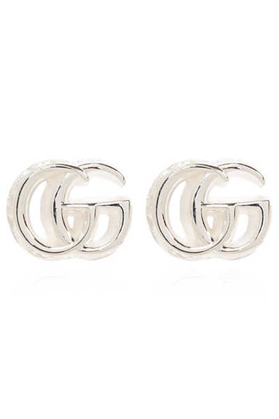 Gucci Gg Logo Studded Earrings In Silver