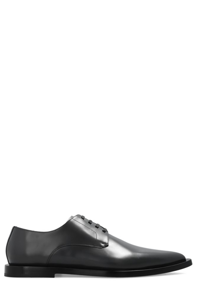 Dolce & Gabbana Leather Pointed Derby Shoes In Black