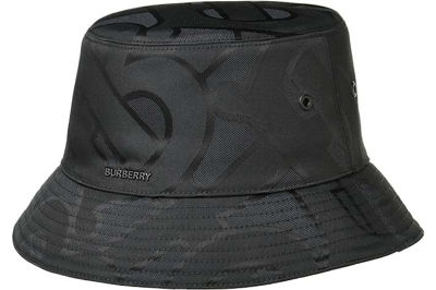 Pre-owned Burberry Tb Monogram Jacquard Bucket Hat Black