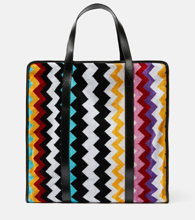Missoni Cyrus Leather-trimmed Tote Bag In Multicoloured