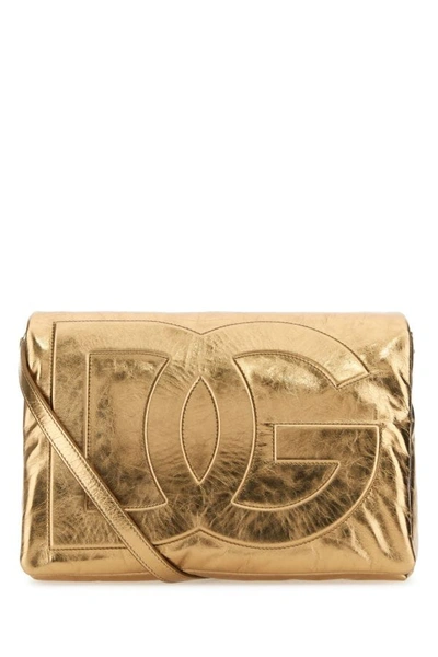 Dolce & Gabbana Woman Gold Leather Dg Logo Bag Soft Clutch