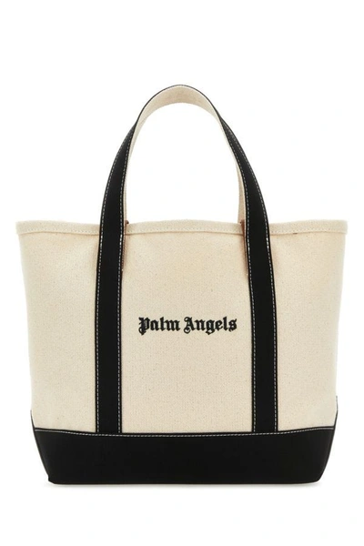 Palm Angels Woman Ivory Canvas Shopping Bag In White