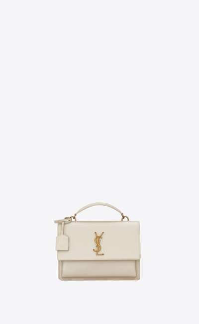 Saint Laurent Women Medium Sunset Leather Satchel Bag In White