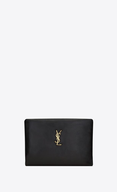 Saint Laurent Women Small Calypso Leather Pillow Pouch In Black