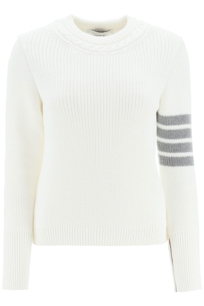 Thom Browne 4 Bar Crew Neck Sweater In White