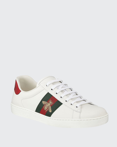 Gucci Men's New Ace Embroidered Low-top Trainers In White