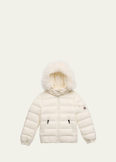 Moncler Kids Bady Faux Fur Quilted Jacket In Natural