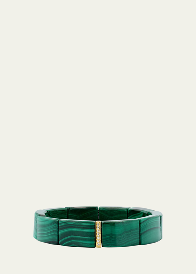 Sydney Evan Women's 14k Yellow Gold, 0.08 Tcw Diamond & Malachite Bead Stretch Bracelet