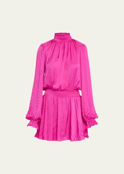 Ramy Brook Sawyer Chevron-pleated Mini Dress In Electric Pink