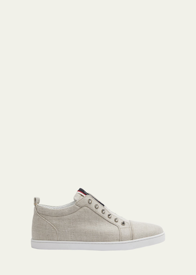 Christian Louboutin Men's F. A.v. Fique A Vontade Linen Slip-on Sneakers In Albatre
