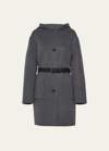 Prada Belted Hooded Wool Coat In Grey
