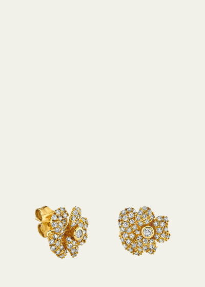 Sydney Evan 14k Yellow Gold Pave Diamond Pansy Stud Earrings In Yg