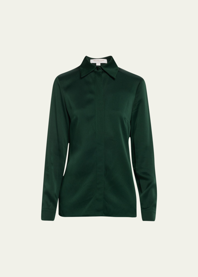 Michael Kors Hansen Charmeuse Button-front Shirt In Forest