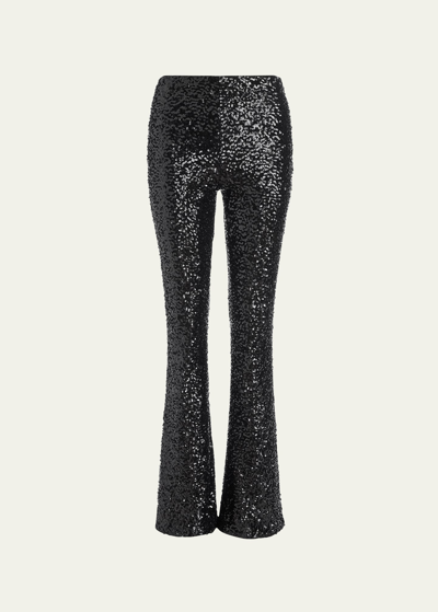 Alice And Olivia Lara Sequin Flared Trousers In Black