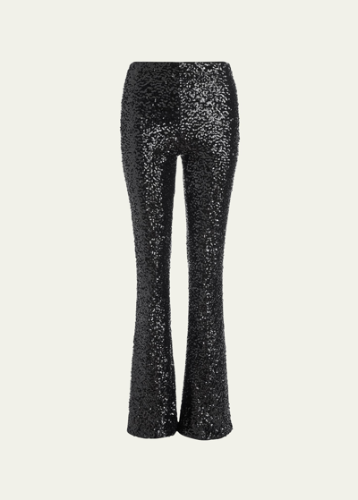 Alice And Olivia Lara Sequin Flared Pants In Black