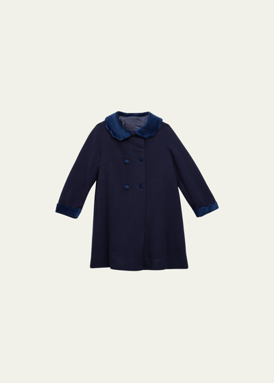 Mariella Ferrari Kids' Girl's Wool Scallop-trim Coat In Blue
