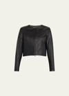 Susan Bender Stretch Leather Long-sleeve Cardigan Jacket In Black